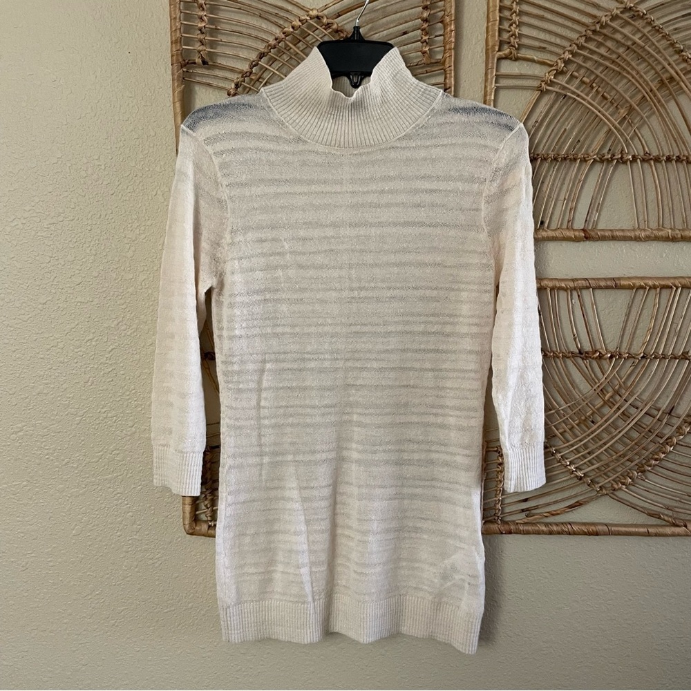 1-01 BABATON Cashmere Alpaca Blend Turtleneck Sweater Thin Knit Cream S NWOT B19